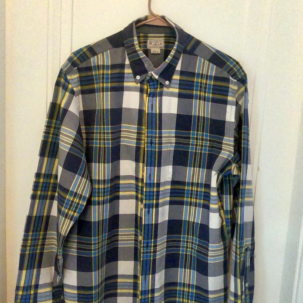 J Crew, Mens, Plain Shirt, Blue, Yellow, L